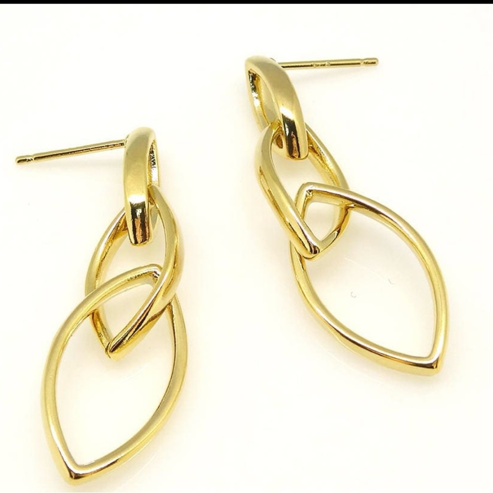 Gold 3 link Marquis Dangle Earrings Minimalist Jewelry